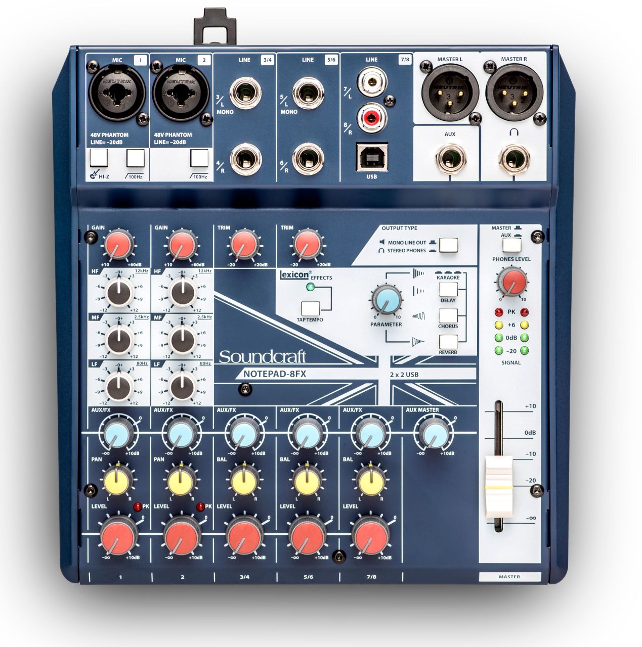 Soundcraft NOTEPAD-8FX 8 Kanal Ses Kartlı Efektli Mini Mikser (2 mono 4 stereo) , Lexicon® Efektler