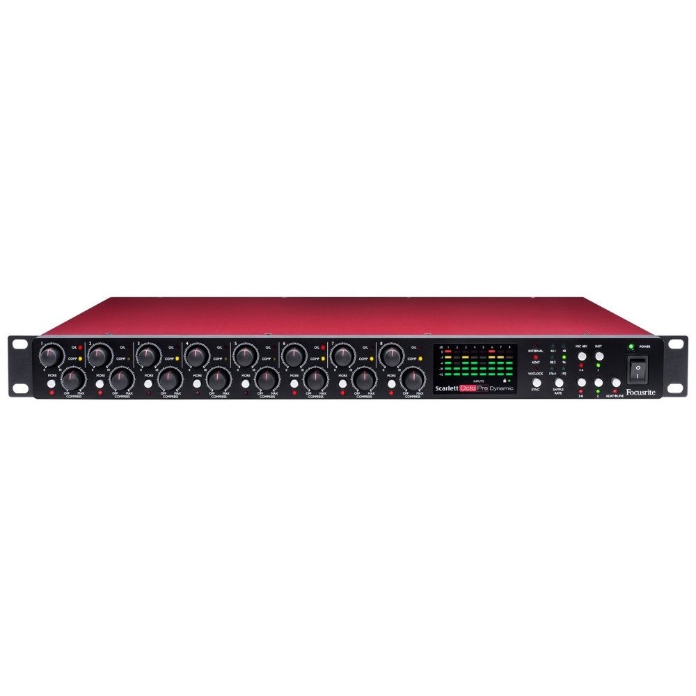 Focusrite SCARLETT OCTOPRE Dynamic 8 kanal mikrofon Preamfisi - Her kanalda Kompresör - Optik Giriş ve Çıkışlı