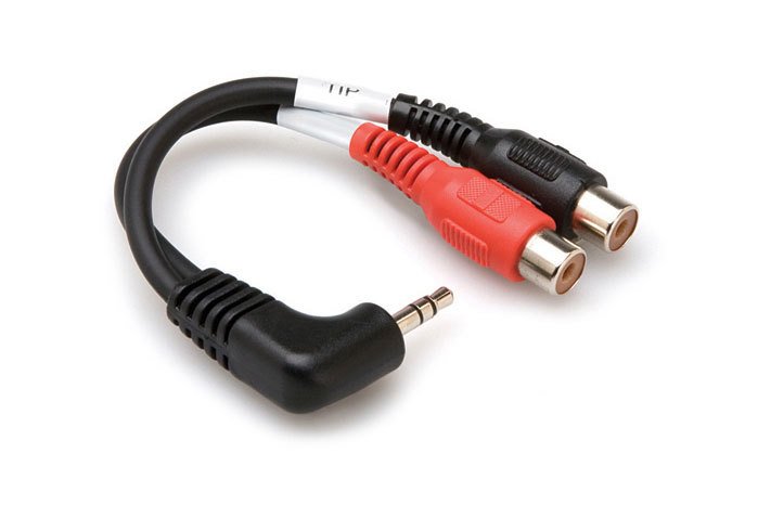 HOSA 3.5 mm. TRS (M) <-> Dual RCA (F) Stereo Breakout kablo (Açılı)