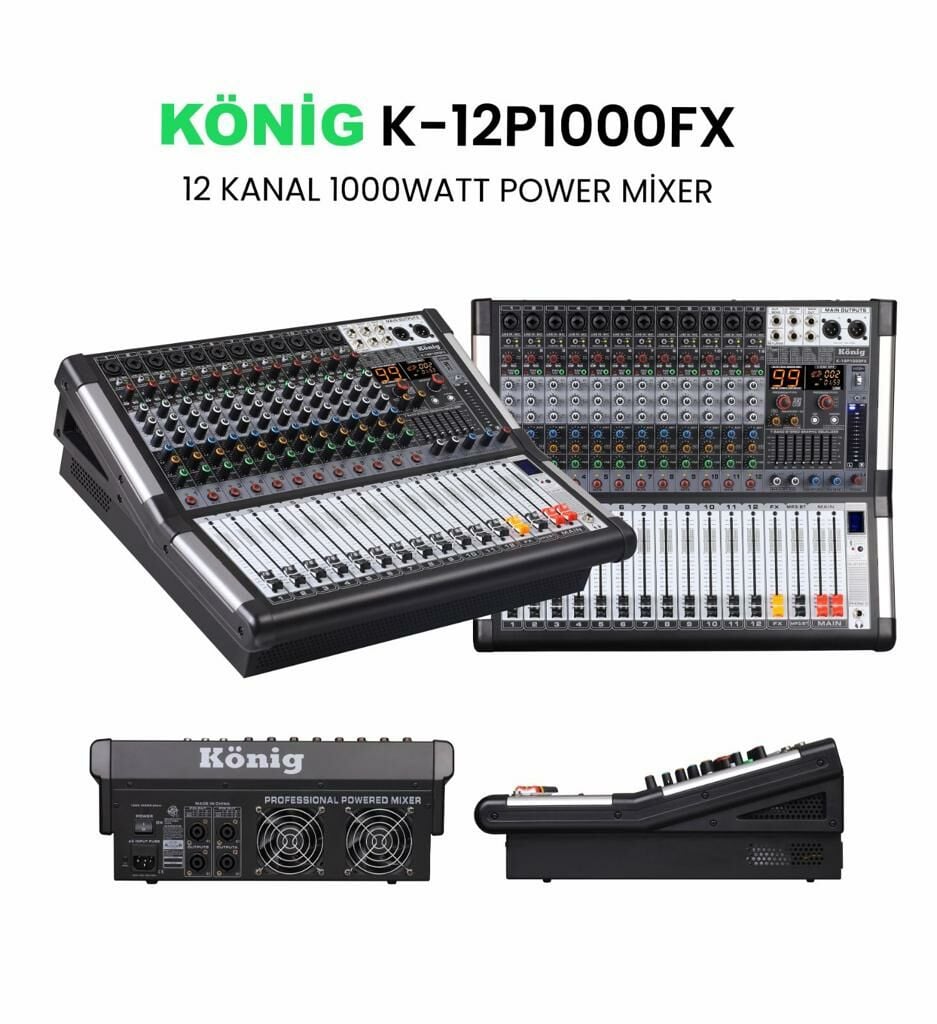 KÖNİG K-12P1000FX 12 KANAL 1000W POWER MİKSER 4 ÇIKIŞLI AMFİ
