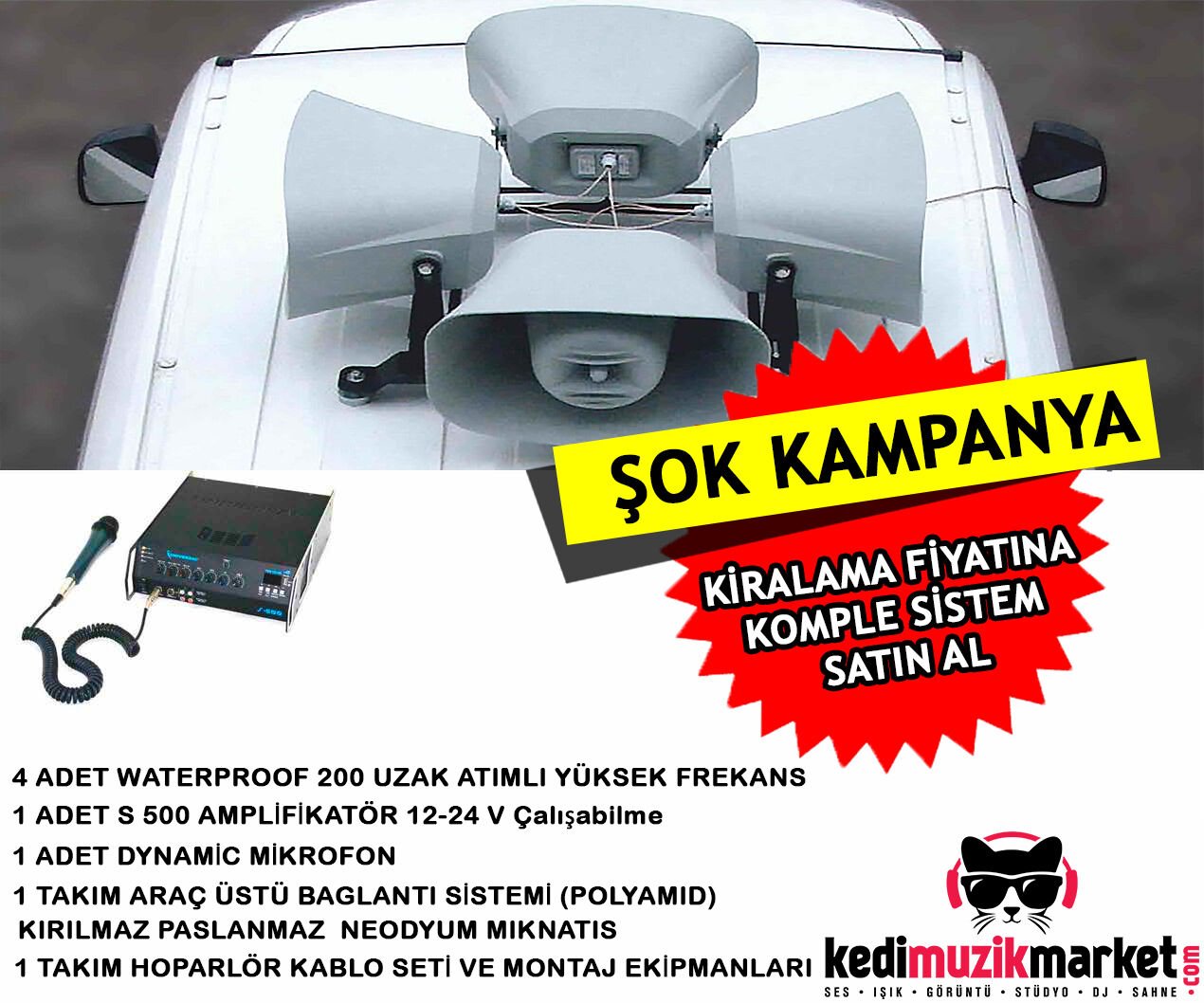 ARAÇ ÜSTÜ SES SİSTEMİ 200 4 LÜ SET MIKNATISLI