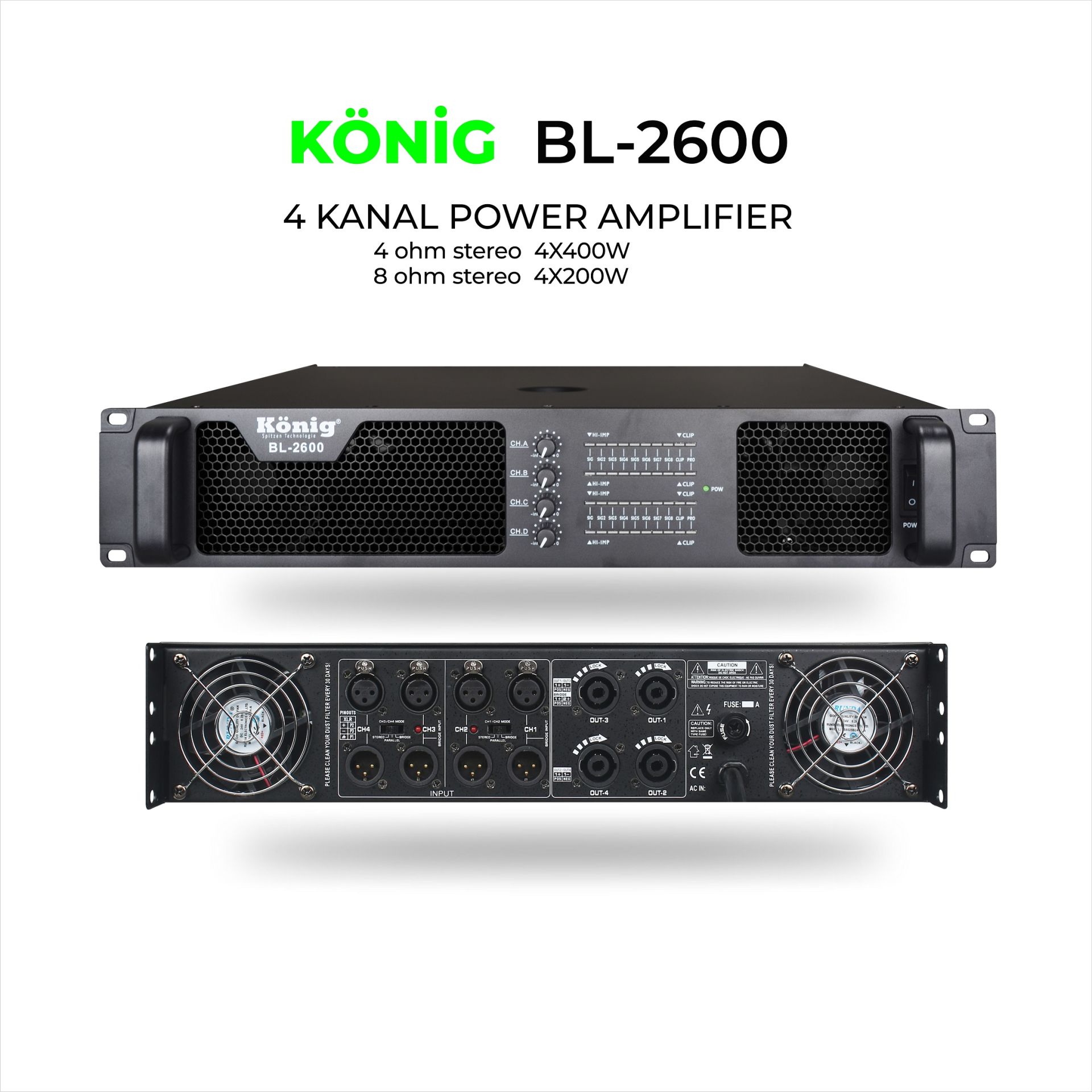 König BL–2600 1600 W4 Kanal Power Anfi 4X400